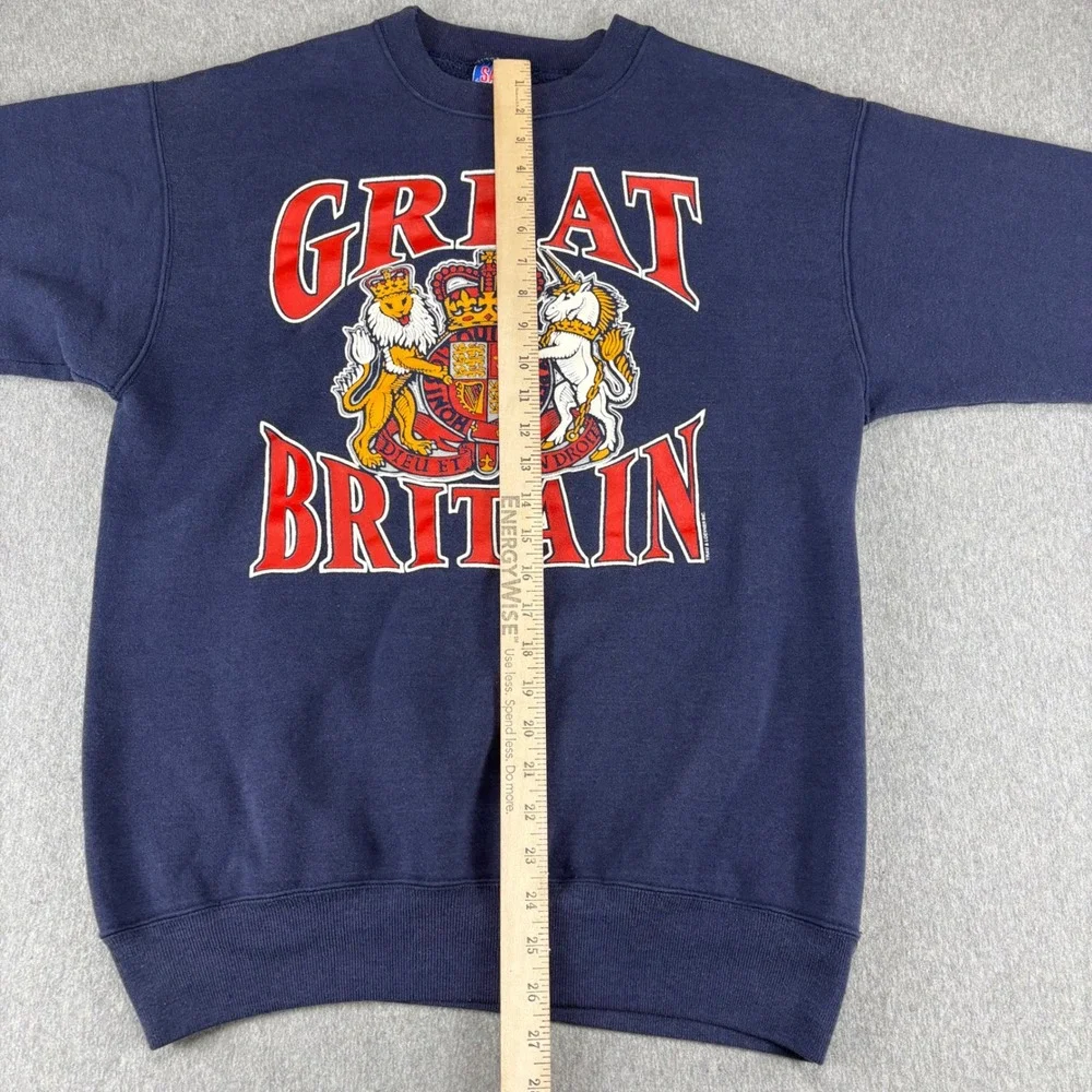 Vintage Savvy Heavyweight Crewneck Sweatshirt Mens XL Great Britain Royal Coat - Picture 3 of 9